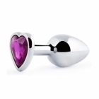 Анальная втулка «Jewelry» в форме сердца серебристая 80 мм.