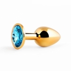Анальная втулка «Jewelry» золото с голубым камнем S 72 мм.