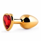 Анальная пробка «Jewelry» в форме сердца с красным камнем 70 мм.