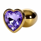 Анальная втулка в форме сердечка «ToyFa» с фиолетовым кристаллом 70 мм.
