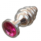 Анальная пробка «Silver Plug Medium» с розовым кристаллом 80 мм.