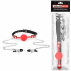 Кляп-шар с зажимами для сосков чёрно-красный