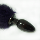 Анальная пробка черного цвета диам. 32 мм. с фиолетовым лисьим хвостом